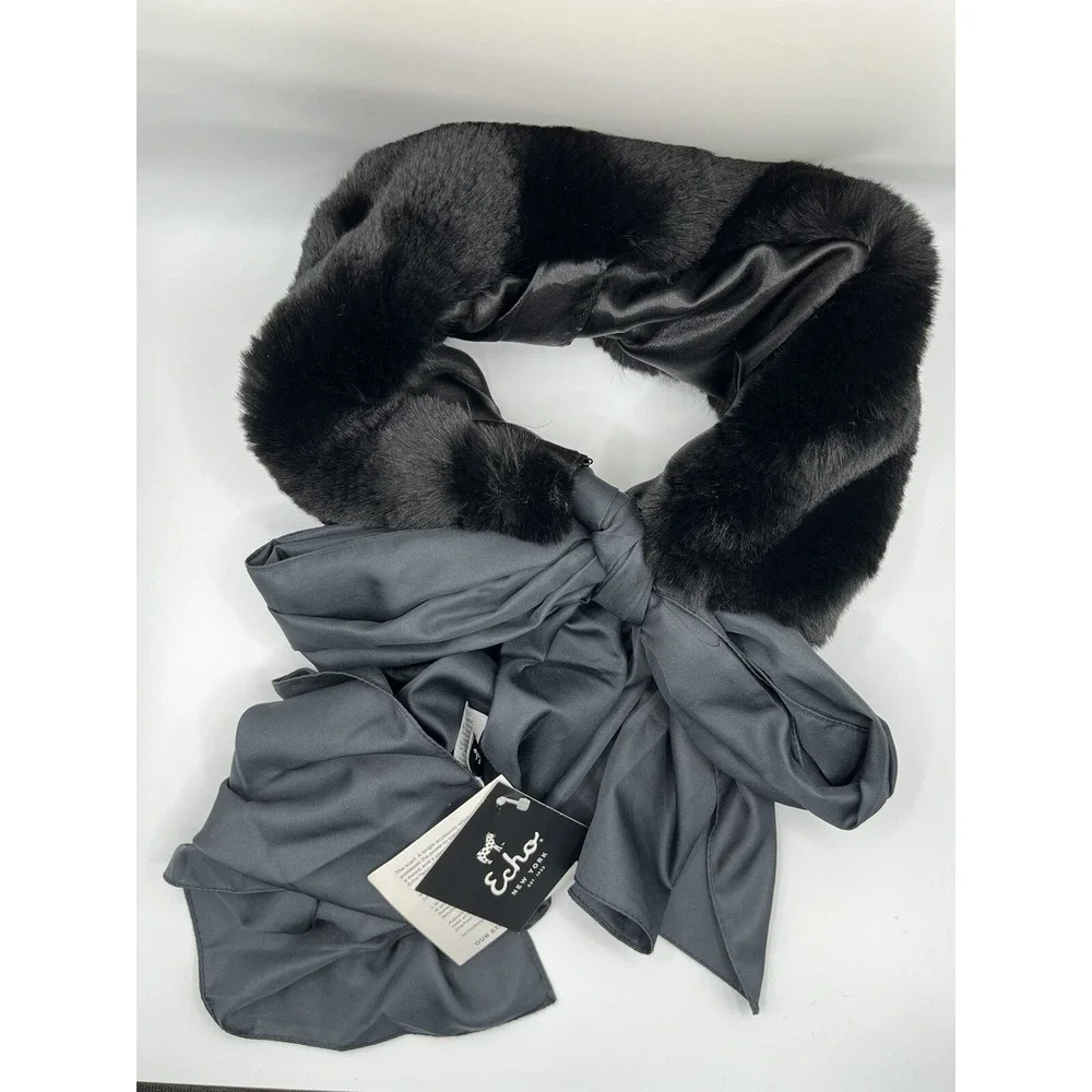 Echo Anastasia‎ Faux Fur Collar with Removable Scarf Black NEW